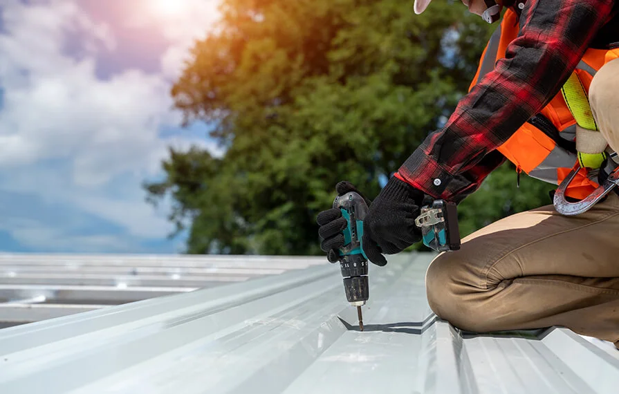 Aerial view of a private house with on rooftop services